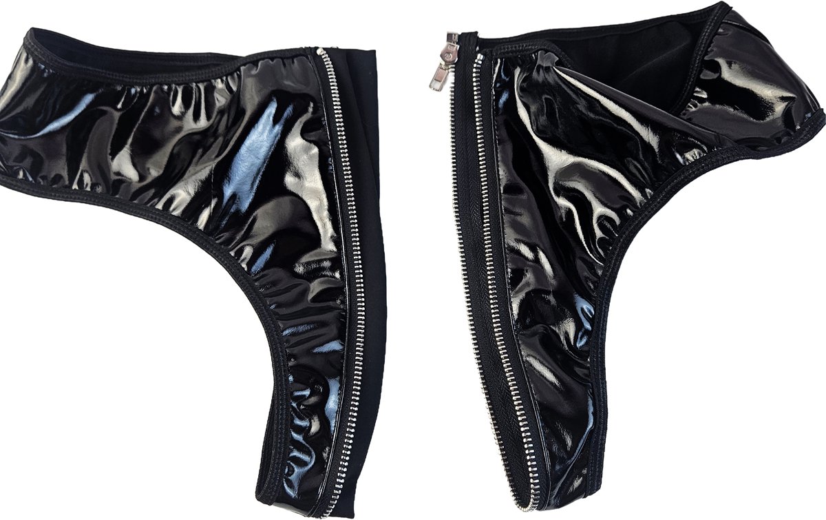BamBella® Slip Onderbroek - Erotische Sexy SM BDSM Lingerie Danes - Zwart ondergoed Datex mix latex en stof wetlook