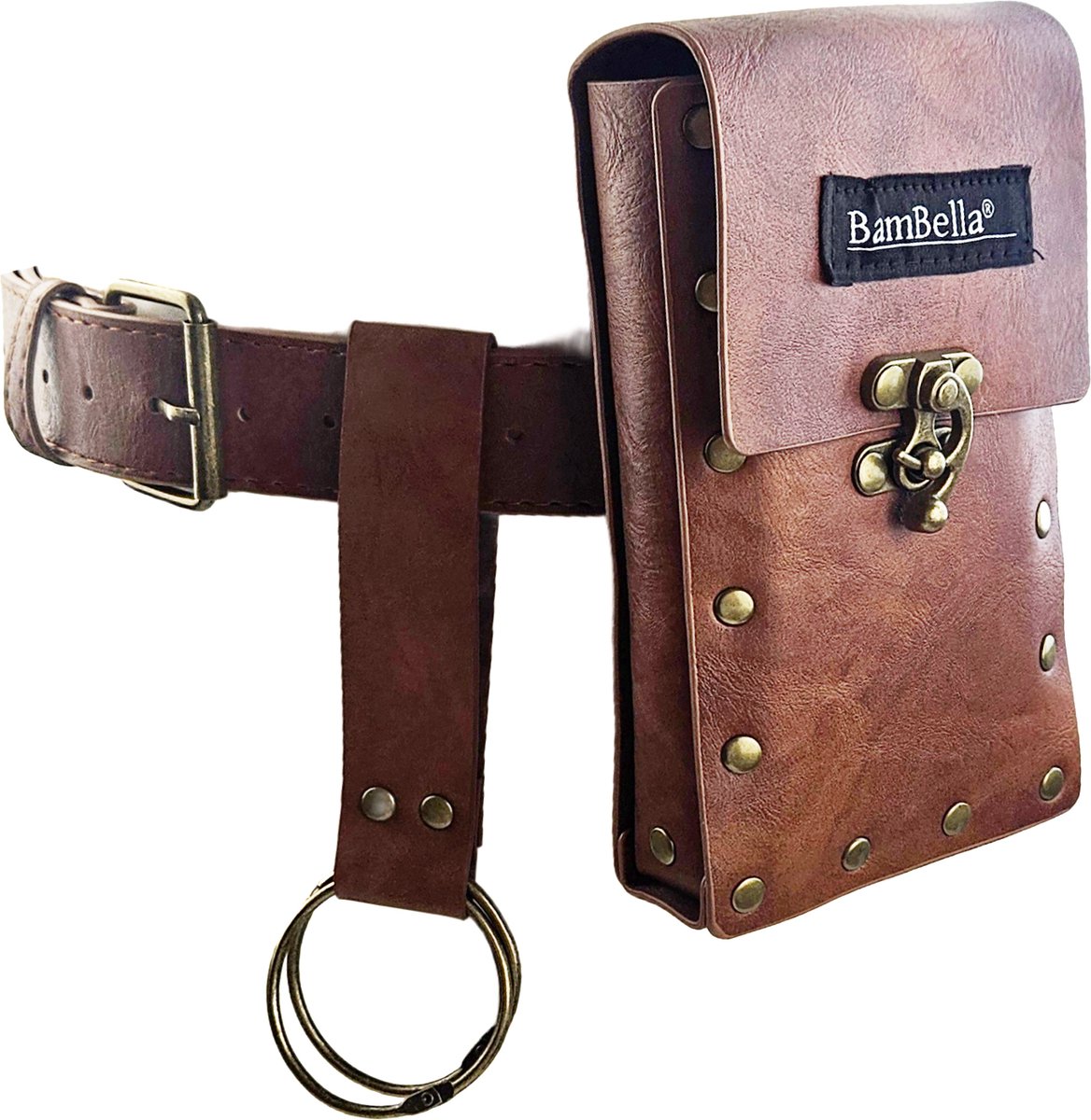 BamBella® - Geld Riem Heup Viking Middeleeuws - 115cm maat S M L - Leder Leer verstelbare tas Belt heupriem broekriem