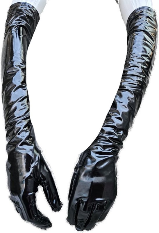 Handschoenen Datex (Mix latex en stof) zwart Sexy fetish erotiek erotische lingerie accessoire - onesize