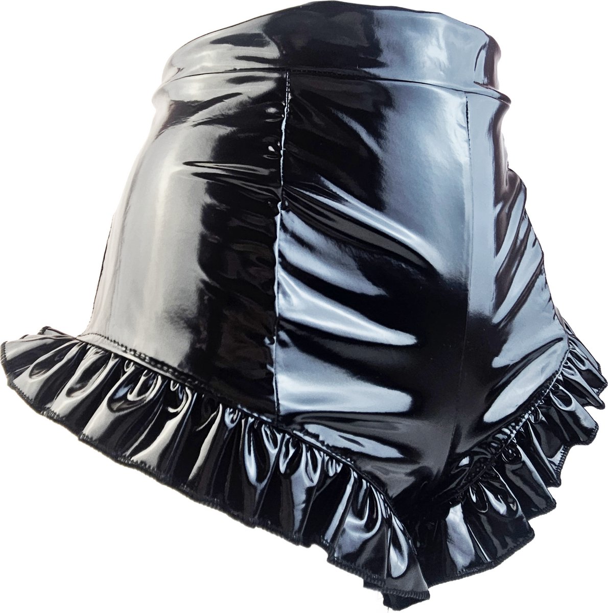 BamBella® Shorts -  Wetlook korte broek Dames - Zwart Datex mix latex en stof met franje