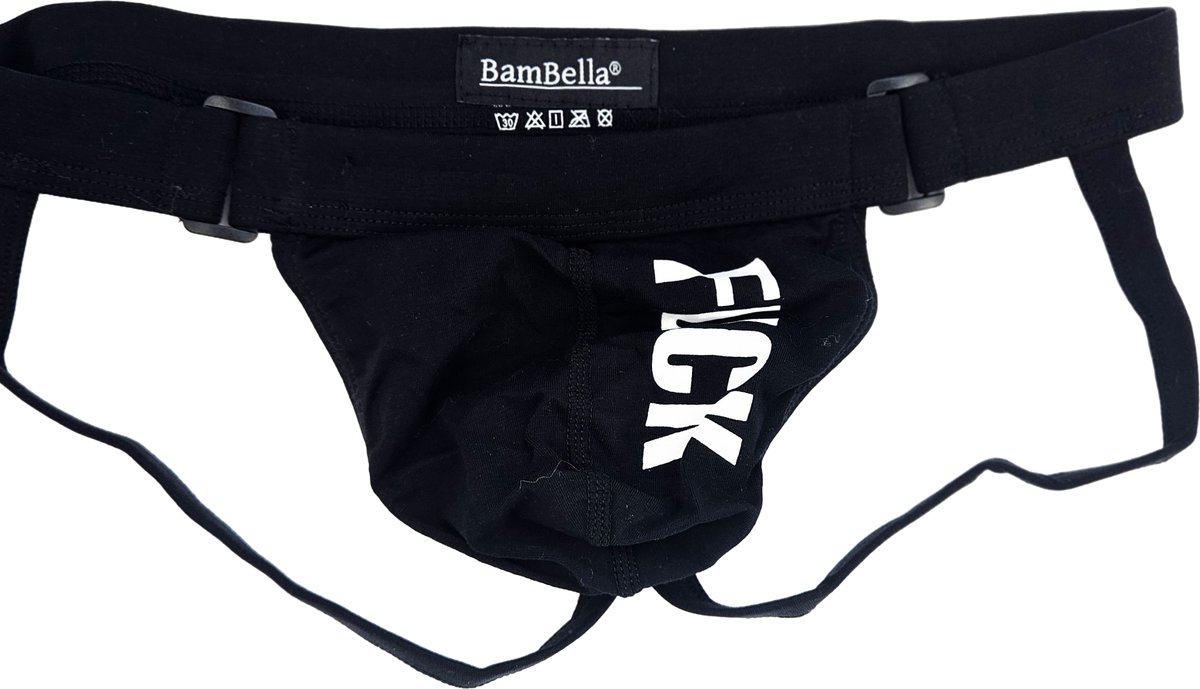 BamBella ®   - Slip string Kruisloos achterkant - met tekst print - Onesize - Sexy Erotische slip - Zwart Ondergoed