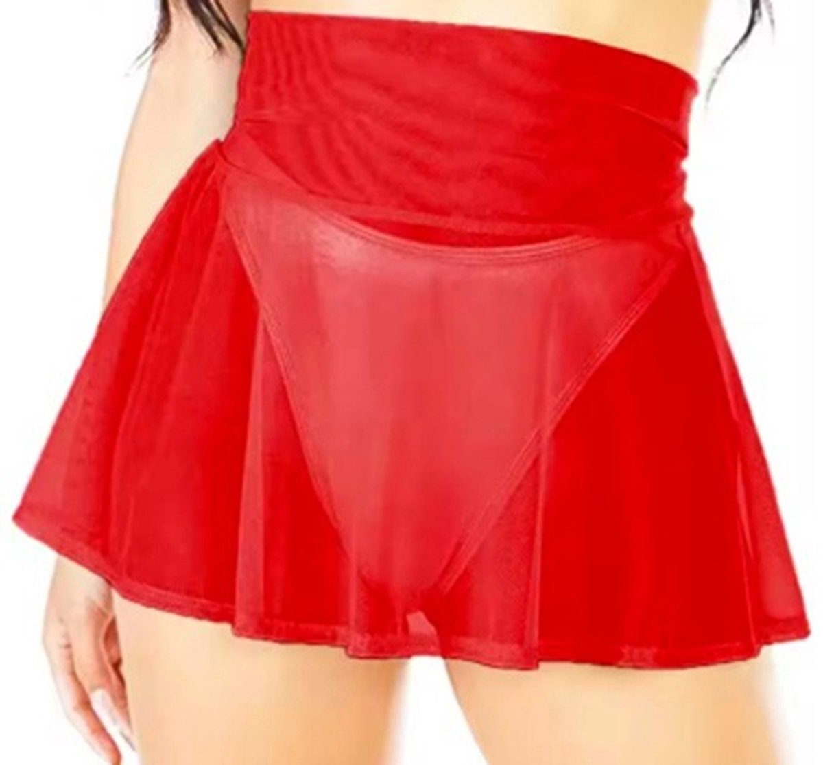 BamBella® - Erotische rok - Onesize - Doorzichtig doorschijnend stretch Rood Merk: BamBella