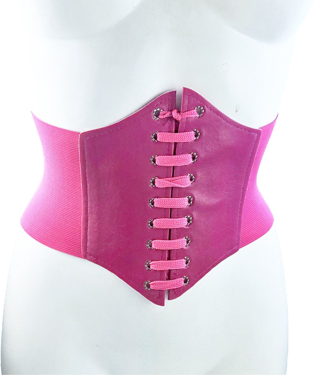 BamBella ® - Riem Maat Onesize - Roze Mode Body Gothic Goth taille riem zwart met Veter sluiting korset belt