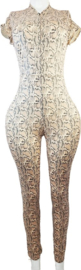 Jumpsuit - Maat S/M - Pak slangen print dierenprint korte mouwen pak wetlook