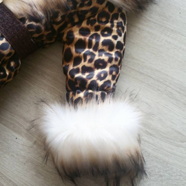 Kinderjas panterprint Bontkraag jas leopard Winterjas Wit  BamBella