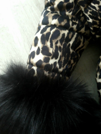 Women's Leopard Print Winter Coat With Big Fur Collar Fur Faux Fur