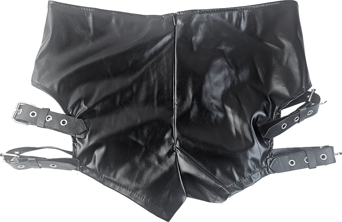 BamBella® Nep leer Shorts   Wetlook korte broek Dames - Zwart met Riemen