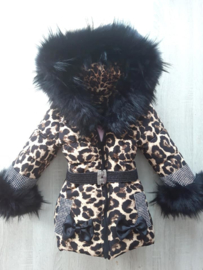 Children's Leopard coat Fur collar animal print  jacket Girls