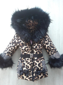 Women's Leopard Print Winter Coat With Big Fur Collar Fur Faux Fur