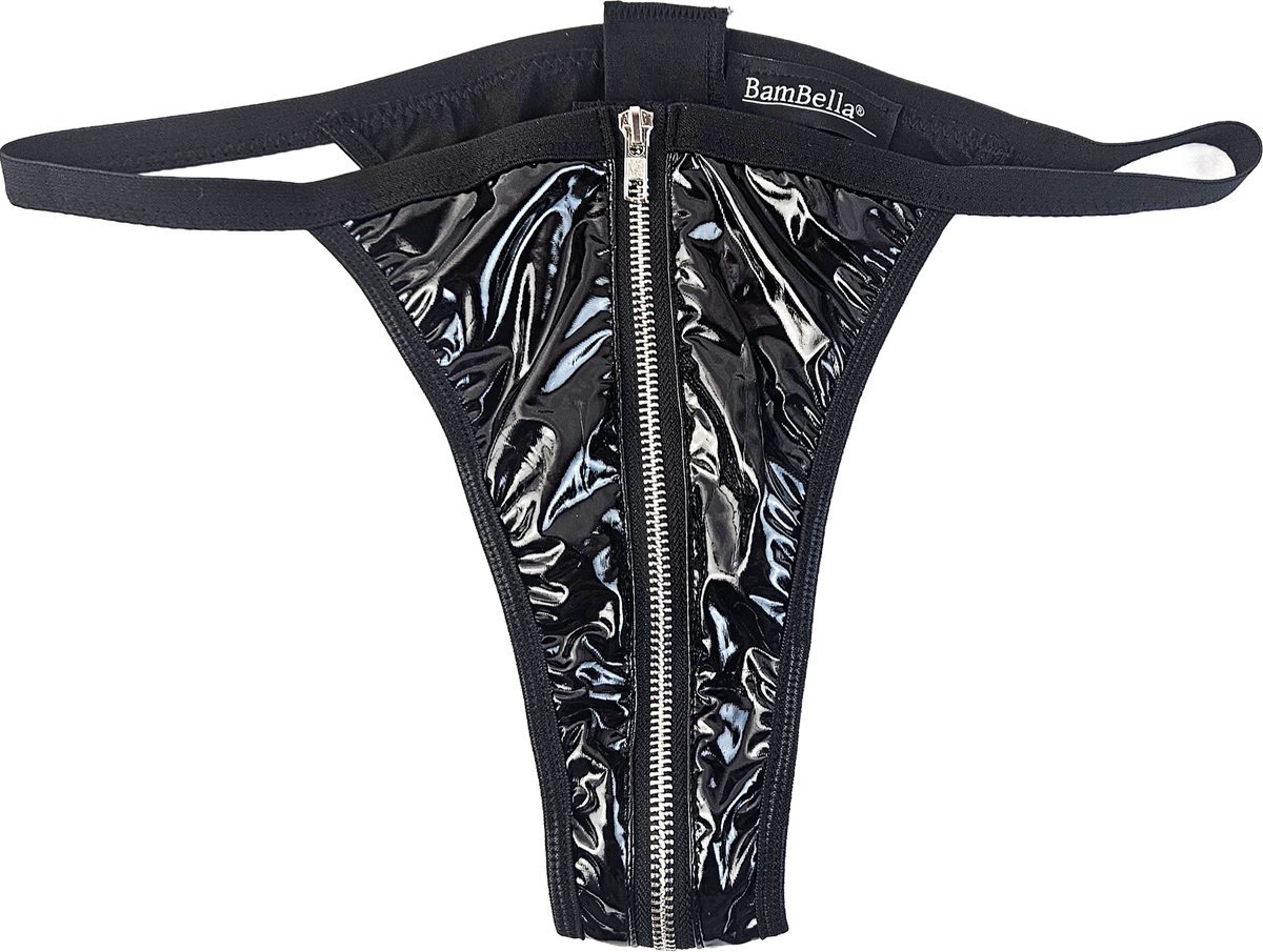 BamBella® Slip Onderbroek - Erotische Sexy SM BDSM Lingerie Danes - Zwart ondergoed Datex mix latex en stof wetlook