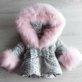 Kinderjas panterprint  Bontkraag jas Leopard  bontkraag Winterjas BamBella