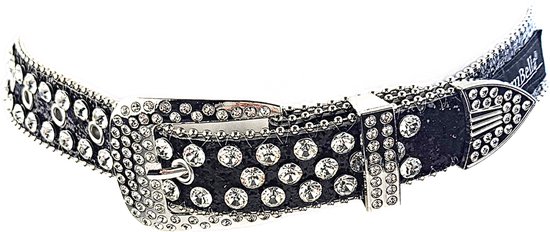 BamBella® - Riem Heup - 115cm maat S M L - verstelbare Belt Dames heupriem taille steentjes roze Skull goth broekriem
