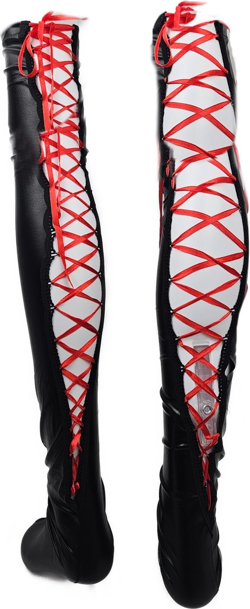 BamBella® - Hoge Kousen - Onesize - Rood Shiny Wetlook - Sexy Kniekousen van Super Glans Dames sokken