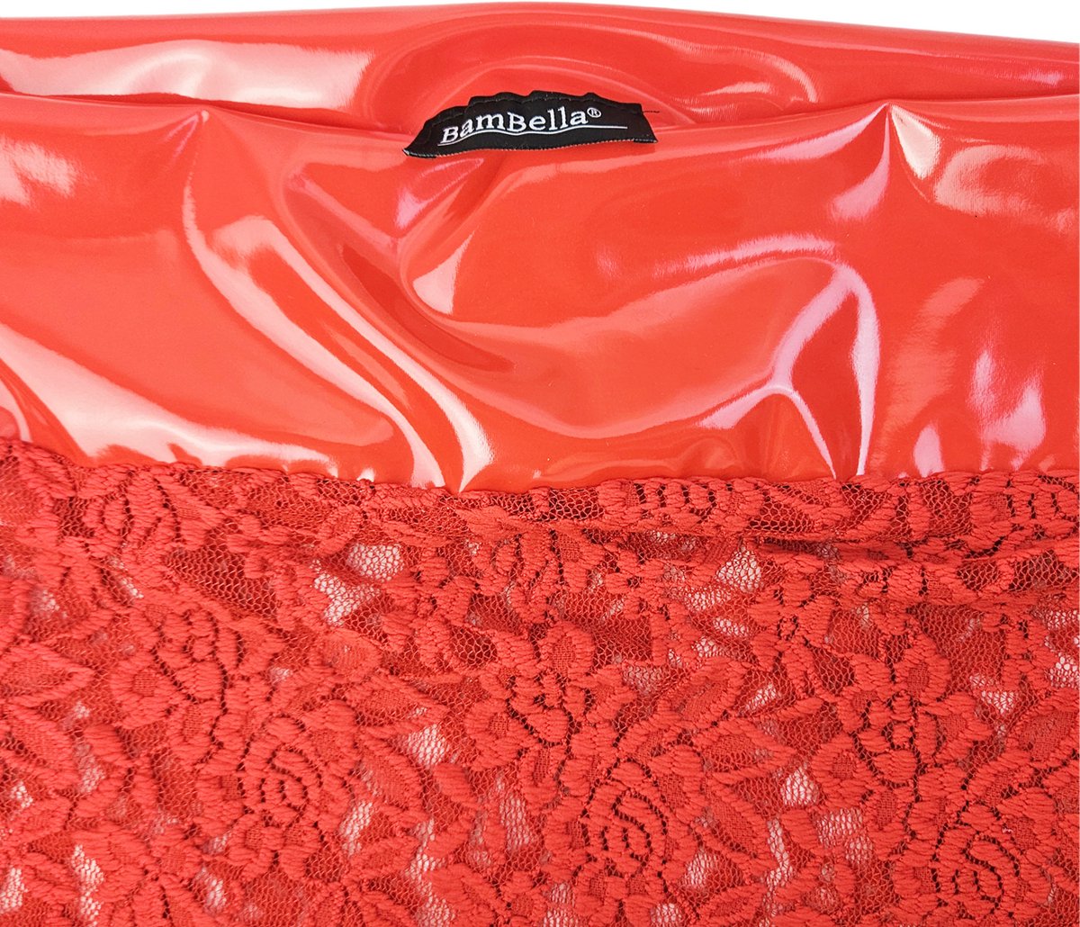 BamBella® - Datex mini Rok -   Rood  met kant Rollenspel sm dames sexy Glans kleding mix van Latex en stof