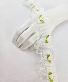 BamBella® Naai band - 90cm - Rushes Wit - kant -roosjes bloem Sier afwerk band kleding maken knutselen