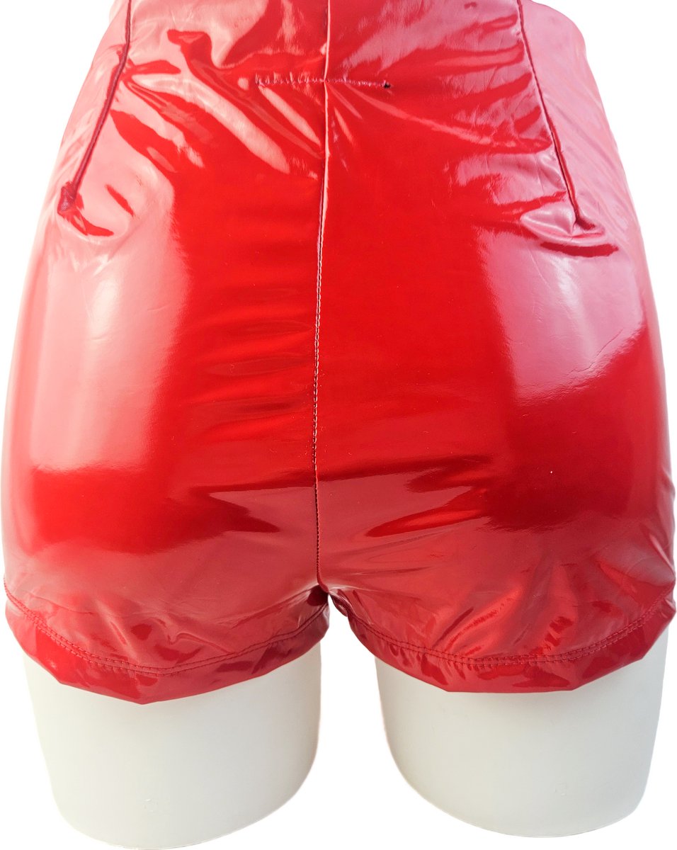 BamBella® - Short -  Rood dames sexy Glans kleding mix van Latex en stof Datex Wetlook met sluiting Korte broe shortsk