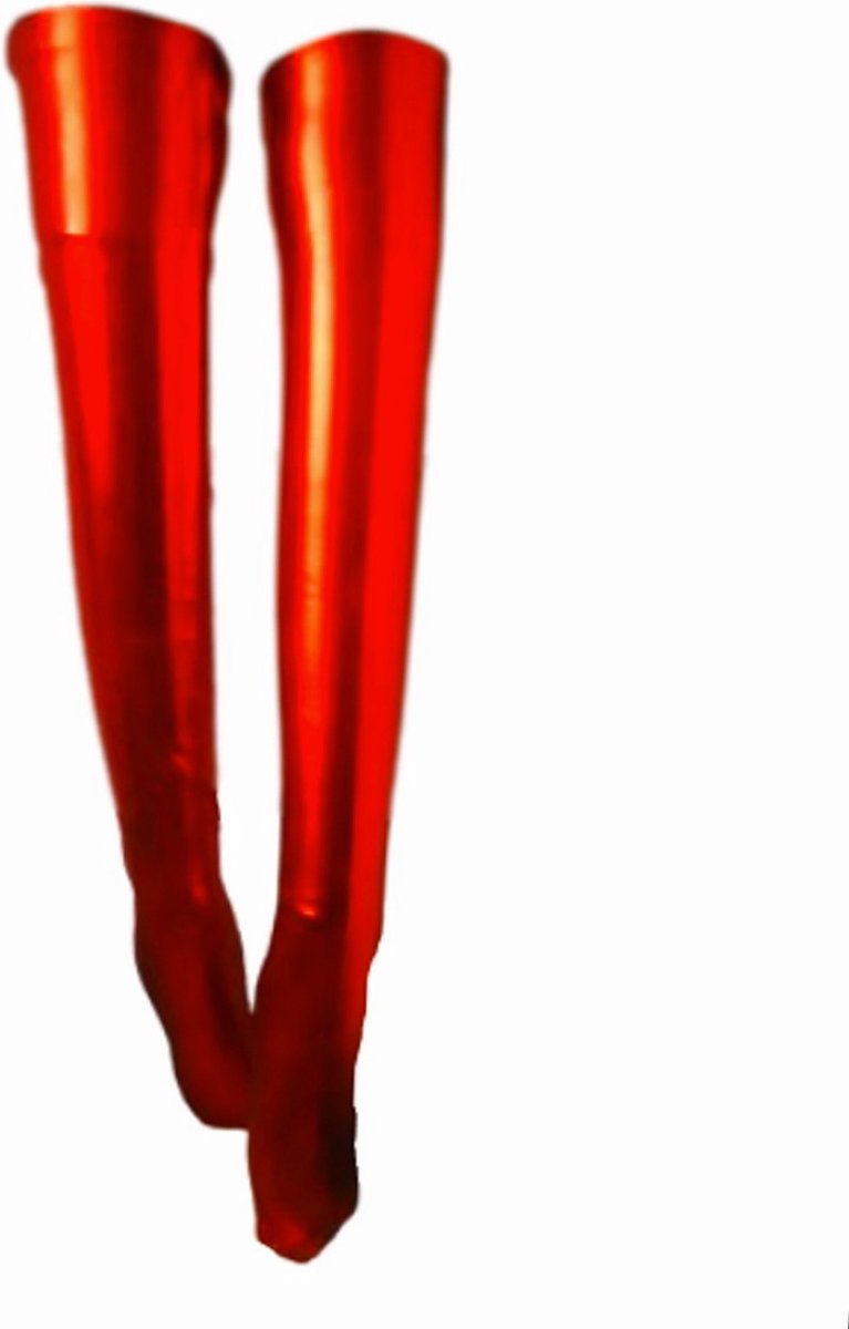 BamBella® - Hoge Kousen - Onesize - Rood Shiny Wetlook - Sexy Kniekousen van Super Glans Dames sokken