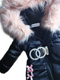 Kinderjas met strikjes Bontkraag jas zwart Winterjas BamBella