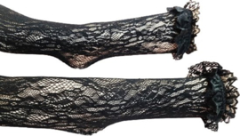BamBella® korte gaas Sokken gaten panty stof met rushes - Onesize kant zwart net - kousen