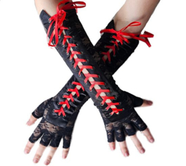 BamBella® - Handschoenen Zwart kant Kort Vingerloos kant feest gothic - dames -
