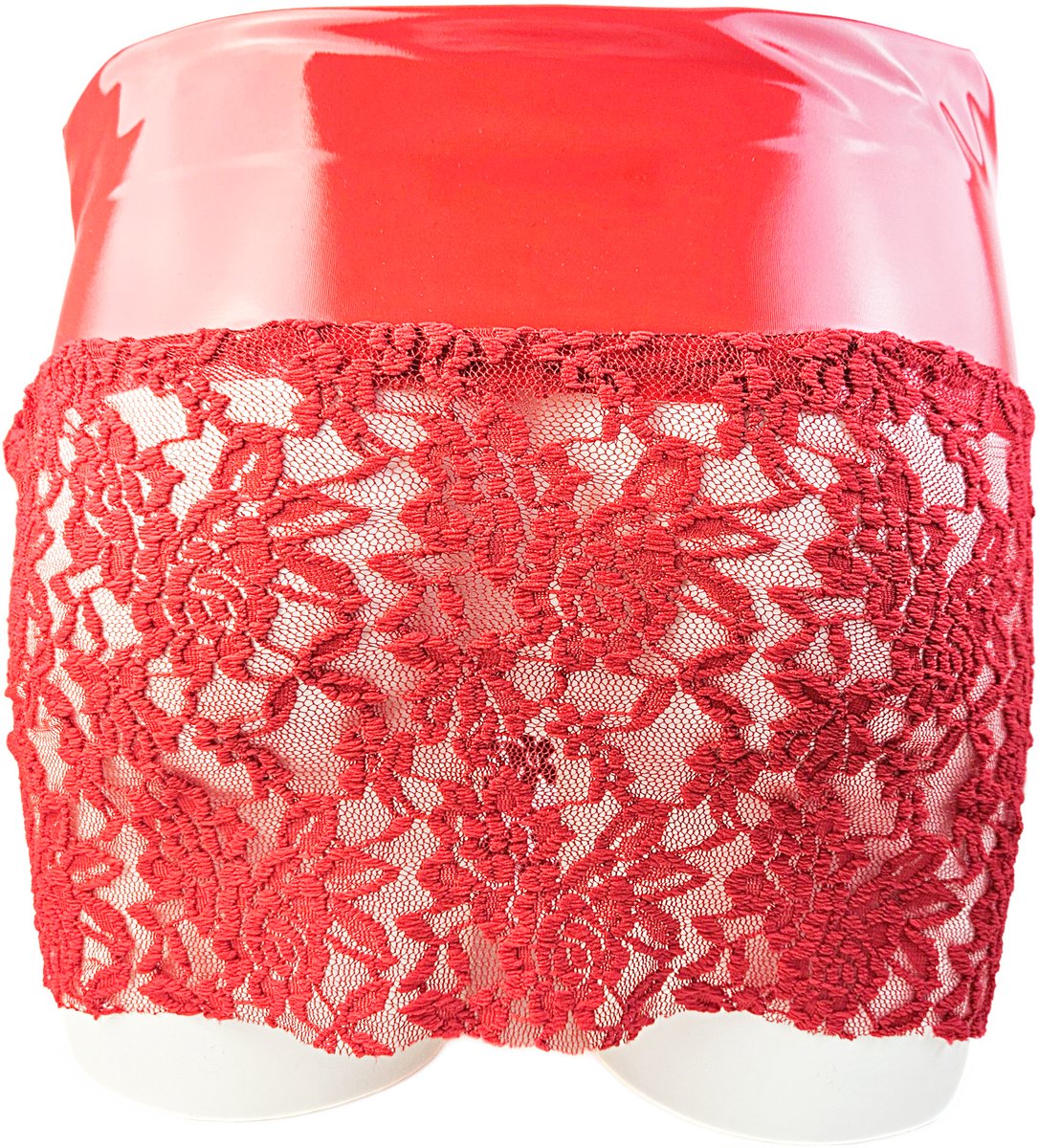 BamBella® - Datex mini Rok -   Rood  met kant Rollenspel sm dames sexy Glans kleding mix van Latex en stof