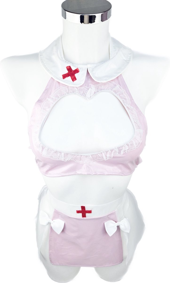 BamBella ® Sexy Cosplay Rollenspel kleding - Onesize - Datex ( Latex en stof)outfit dames Zuster pak Roze Set