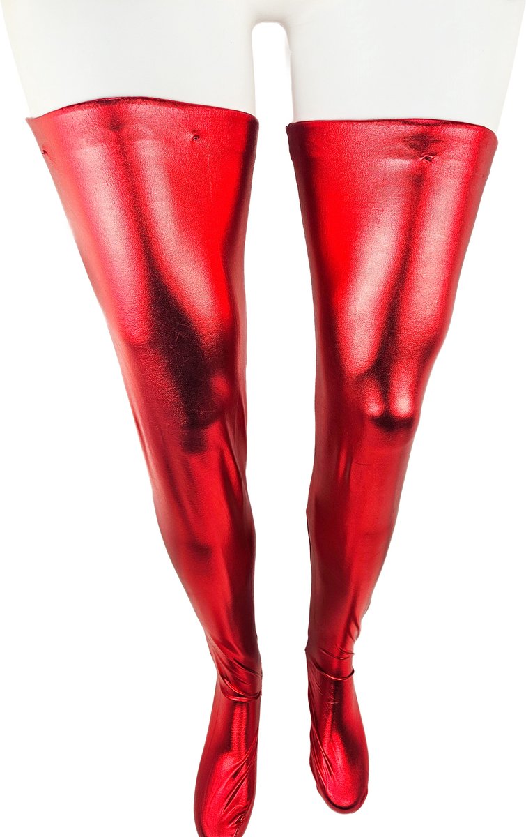 BamBella® - Hoge Kousen - Onesize - Rood Shiny Wetlook - Sexy Kniekousen van Super Glans Dames sokken