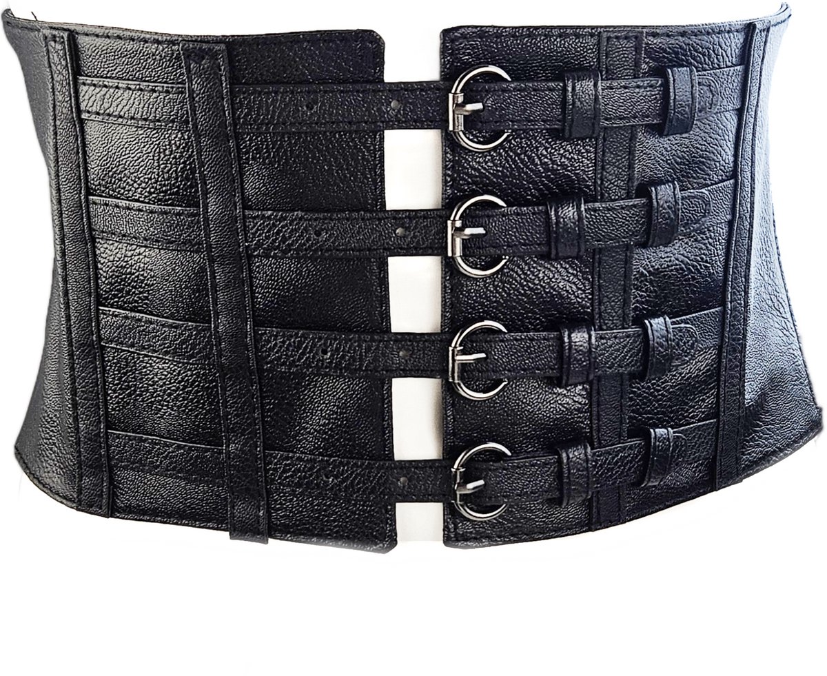 BamBella ® - Corset Riem  - Mode Body Gothic Goth taille riem zwart nepleer met vetersluiting Verstelbaar korset belt