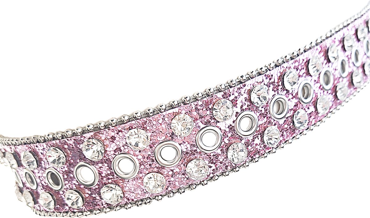 BamBella® - Riem Heup - 115cm maat S M L - verstelbare Belt Dames heupriem taille steentjes roze Skull goth broekriem