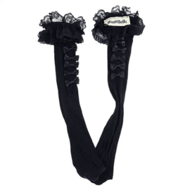 BamBella® Knie Sokken panty stof Dames - Onesize Zwart met rushes net Kniekousen - kousen