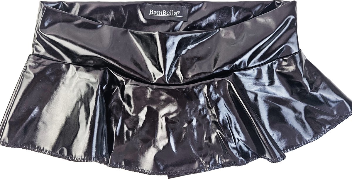 BamBella® - Mini rok  Shiny Wetlook - Sexy Erotische rokje Super shine metallic Lame Glans Zwart