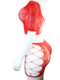 BamBella® -   set - Onesize - Erotische sexy nacht set  met top doorzichtig kant - Super Stretch