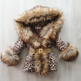 Children's Leopard coat Fur collar animal print  jacket Girls