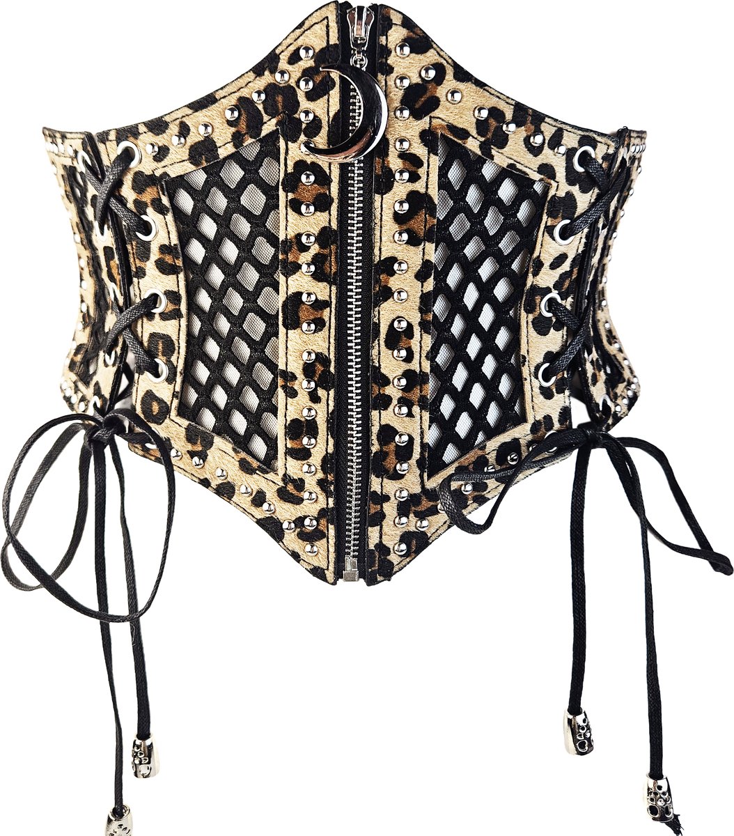 BamBella ® - Panterprint zwart Mode Body Gothic Goth taille riem met Veter sluiting korset belt