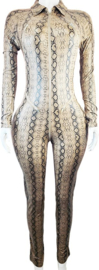 Jumpsuit - Maat S/M - Pak slangen print - Stretch - dierenprint korte mouwen pak wetlook lange mouwen