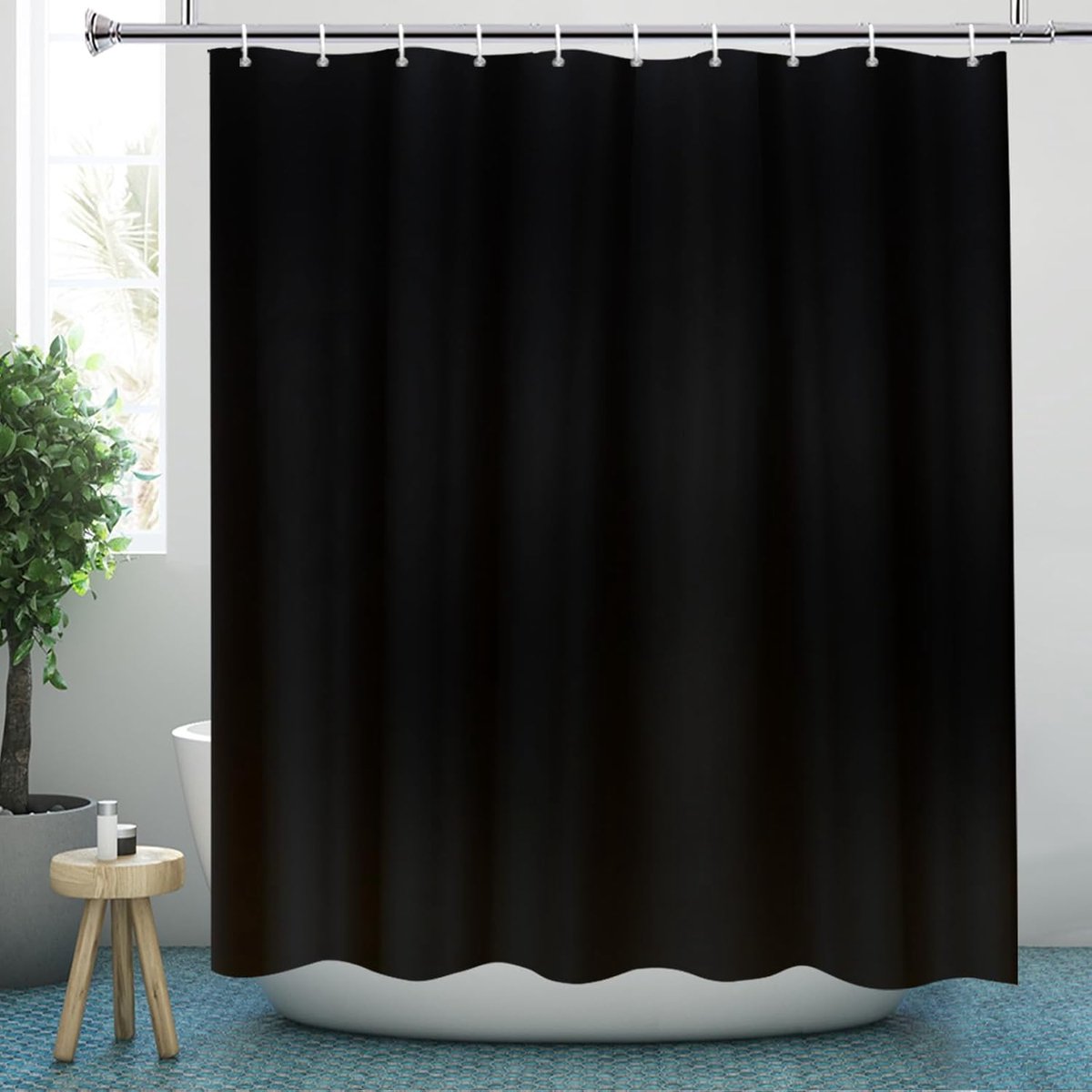 Douchegordijn, zwarte stof, wasbaar, textiel, machinewasbaar, met metalen ogen, breedte 180 x hoogte 220 cm