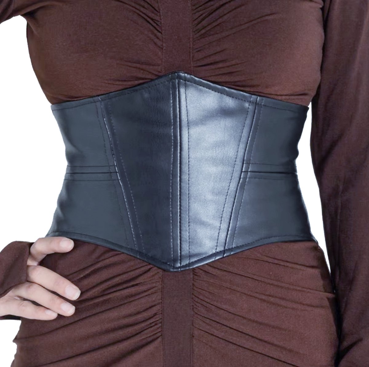 BamBella ® - Corset Riem   - Mode Body Gothic Goth taille riem zwart nepleer met vetersluiting Verstelbaar korset belt