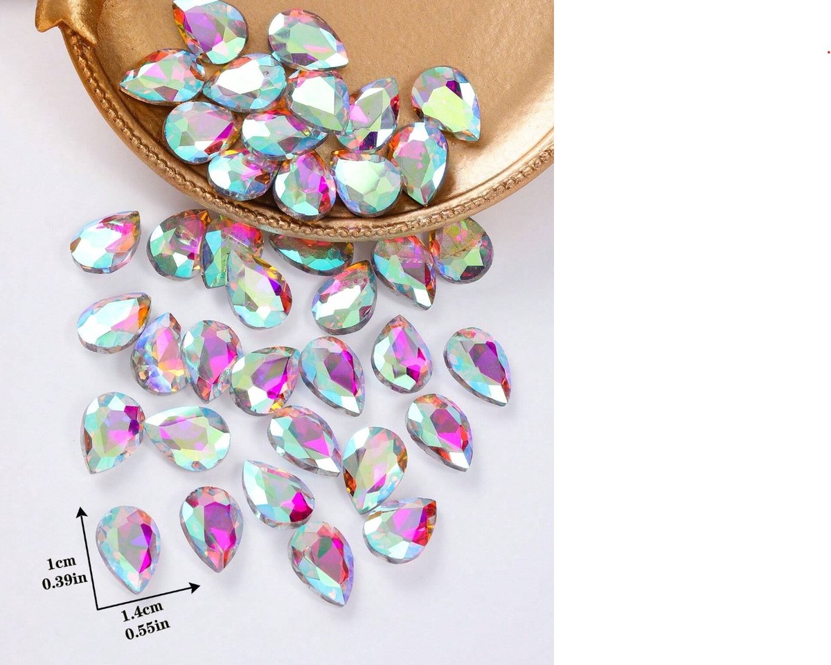 BamBella® Glazen stenen AB zonder gat look grote - 100 stuks - kleding versieren steentjes DIY hobby knutselen Glitter decoratie