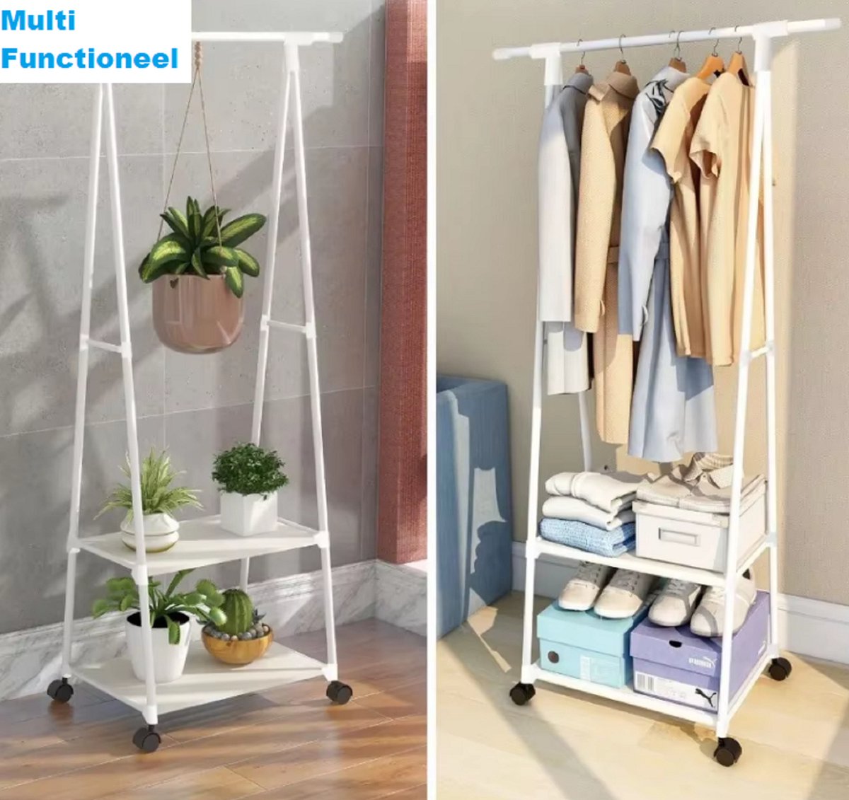 Kledingrek Rek - Licht gewicht Kast op wielen - stang - zwart - Ophang systeem - open kast voor hangers Badkamer keuken slaapkamer