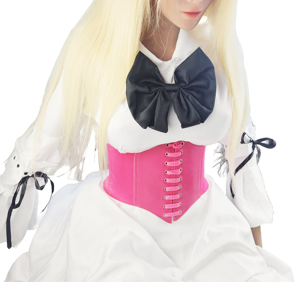 BamBella ® - Riem Maat Onesize - Roze Mode Body Gothic Goth taille riem zwart met Veter sluiting korset belt