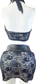 BamBella ® - Erotische Kleding set - L/XL - Nep leer kant doorzichtig blauw zwart