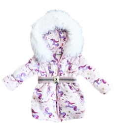 Kinderjas met steentjes Unicorn Bontkraag jas  Roze Winterjas BamBella