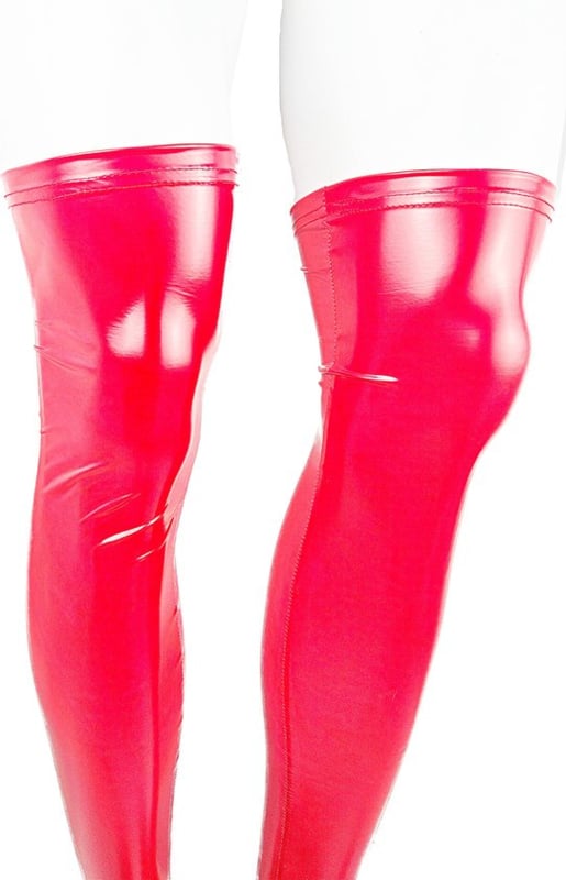 Kousen  - Rood - Datex (Mix latex en stof ) - Sexy Kniekousen van Super Glans Fetish kleding bdsm Dames sokken