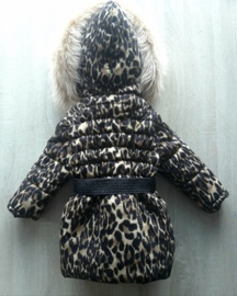 Women's Leopard Print Winter Coat With Big Fur Collar Fur Faux Fur