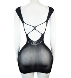 BamBella® - Jurk - Onesize - Erotische sexy nacht jurkje doorzichtig kant - Super Stretch Zwart