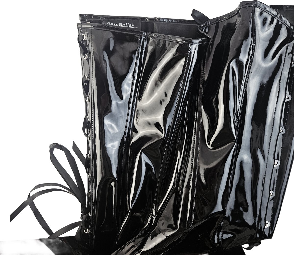 BamBella® - Erotische Jurk-  met vetersluiting Zwart Rollenspel sm dames sexy Glans kleding mix van Latex en stof Datex