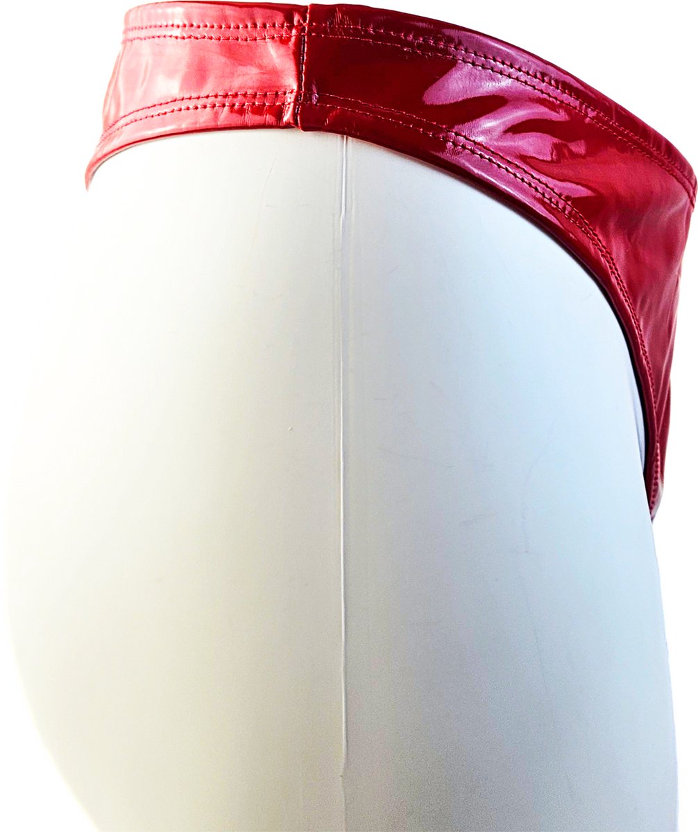 BamBella® Erotische slip-  Wetlook String Dames - Rood Datex mix latex en stof ondergoed Sexy BDSM kleding