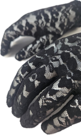 BamBella® Handschoenen van kant- Kort Zwart - onesize - Elastische Visnet handschoen festival | verkleden feest kleding