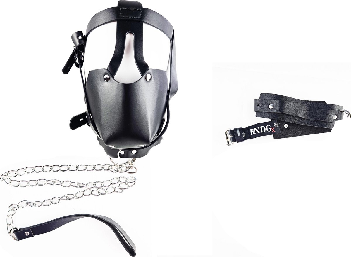 BNDGx® - Extreme BDSM Masker - Nep Leer - Met Gag - SM - Met lijn