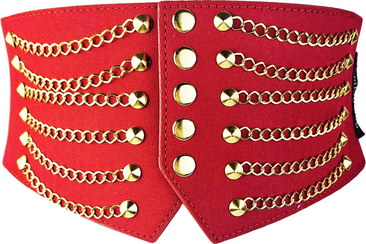 BamBella ® - Riem Maat Onesize - Ketting Rood goudkleurig Mode Body Gothic Goth taille riem met belt